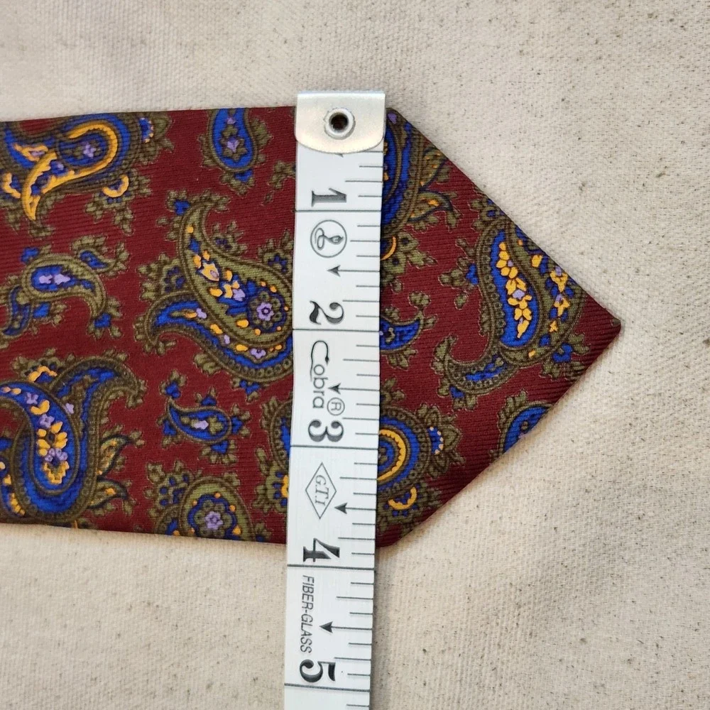Massimo Bizzocchi Men's Silk Tie Burgundy Red Blue Yellow Paisley Pattern Italy